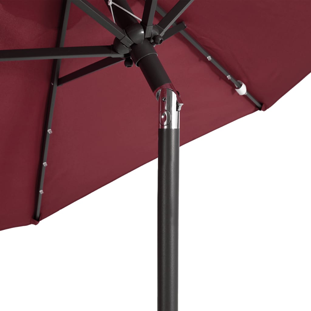 Garden Parasol with LEDs and Steel Pole Bordeaux Red 225x225x212cm