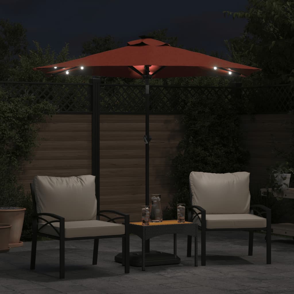 Garden Parasol with LEDs and Steel Pole Terracotta 225x225x212cm