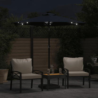 Garden Parasol with LEDs and Steel Pole Black 225x225x212cm