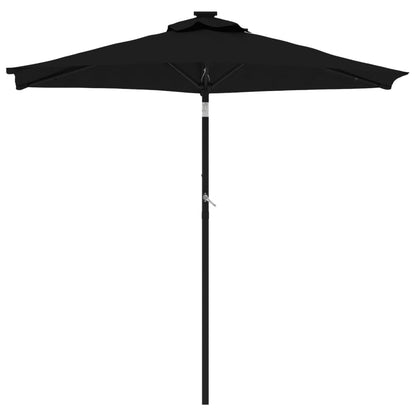 Garden Parasol with LEDs and Steel Pole Black 225x225x212cm