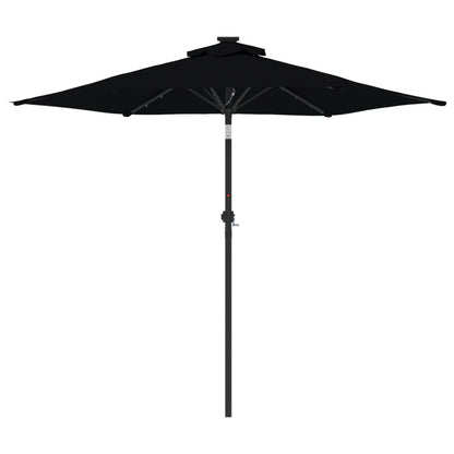 Garden Parasol with LEDs and Steel Pole Black 225x225x212cm