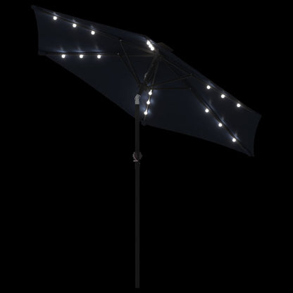 Garden Parasol with LEDs and Steel Pole Black 225x225x212cm