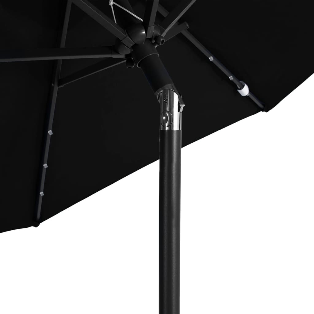 Garden Parasol with LEDs and Steel Pole Black 225x225x212cm