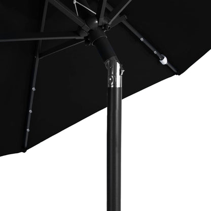 Garden Parasol with LEDs and Steel Pole Black 225x225x212cm