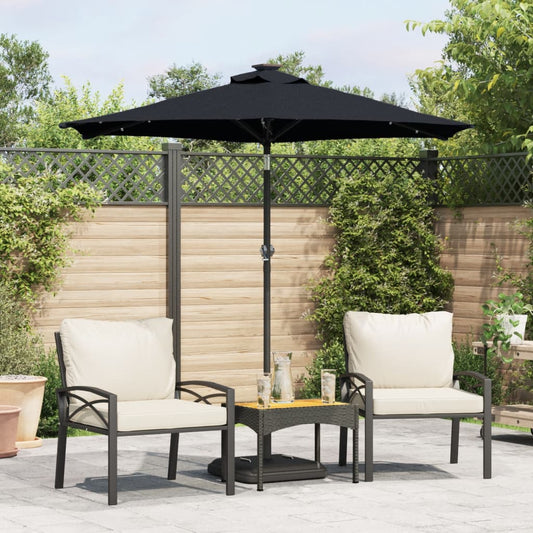 Garden Parasol with LEDs and Steel Pole Black 225x225x212cm