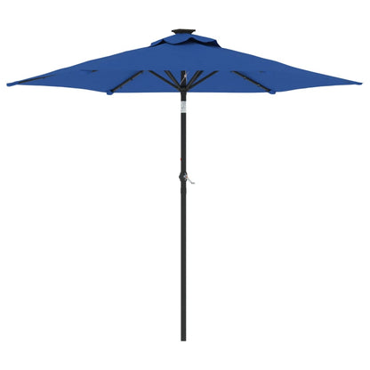 Garden Parasol with LEDs and Steel Pole Azure Blue 225x225x212cm