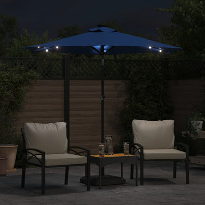 Garden Parasol with LEDs and Steel Pole Azure Blue 225x225x212cm