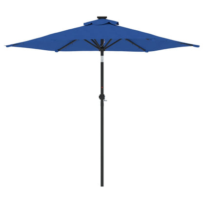 Garden Parasol with LEDs and Steel Pole Azure Blue 225x225x212cm