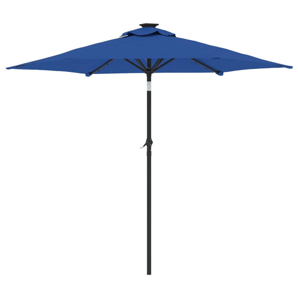 Garden Parasol with LEDs and Steel Pole Azure Blue 225x225x212cm