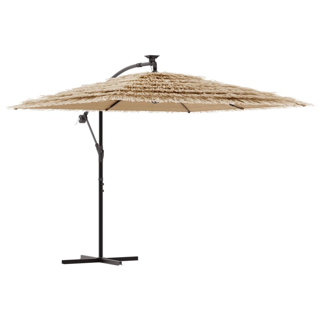 Garden Parasol with LEDs and Steel Pole Brown 246x246x230 cm