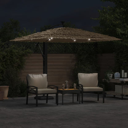 Garden Parasol with LEDs and Steel Pole Brown 246x246x230 cm