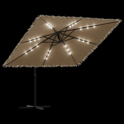 Garden Parasol with LEDs and Steel Pole Brown 246x246x230 cm