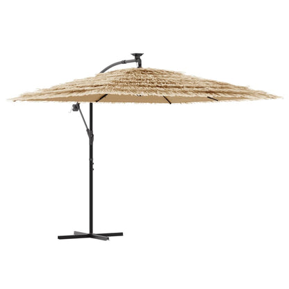 Garden Parasol with with LEDs and Steel Pole Brown 269x269x235 cm