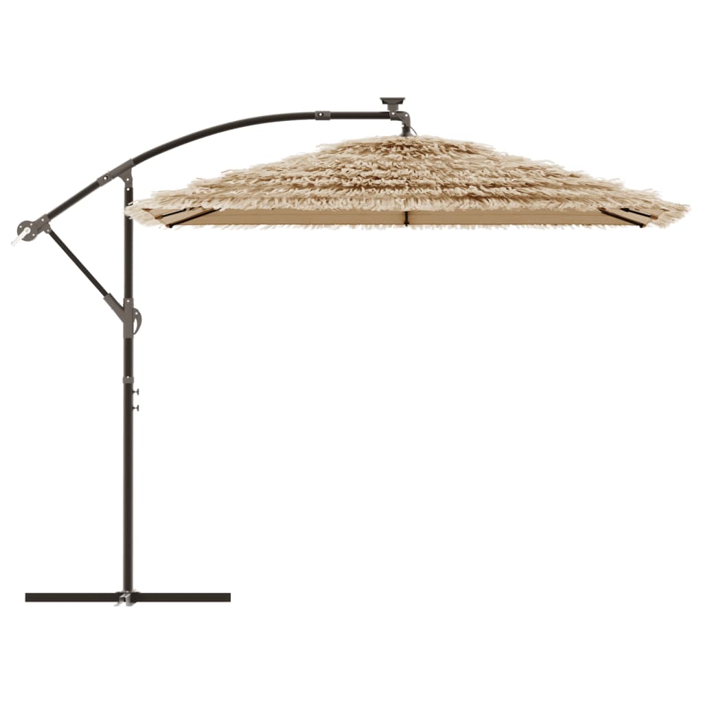 Garden Parasol with with LEDs and Steel Pole Brown 269x269x235 cm