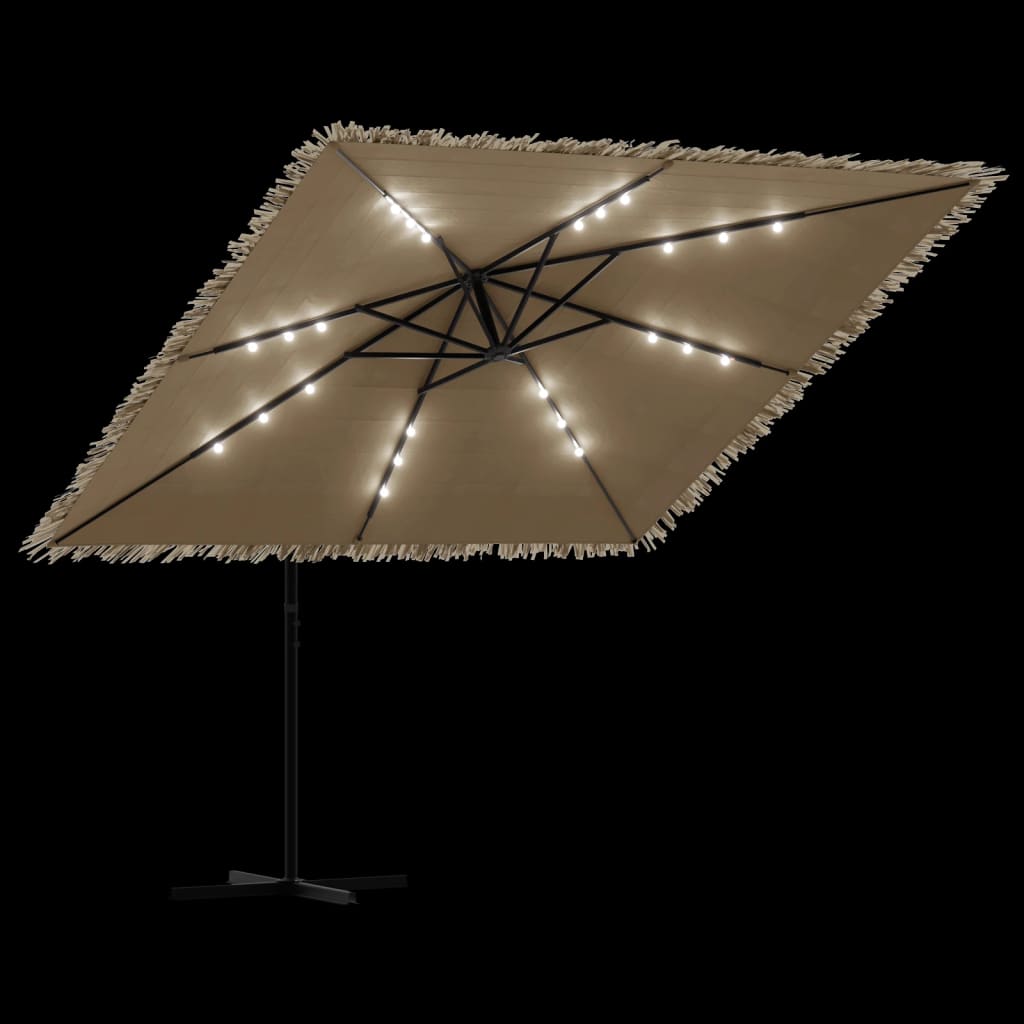 Garden Parasol with with LEDs and Steel Pole Brown 269x269x235 cm