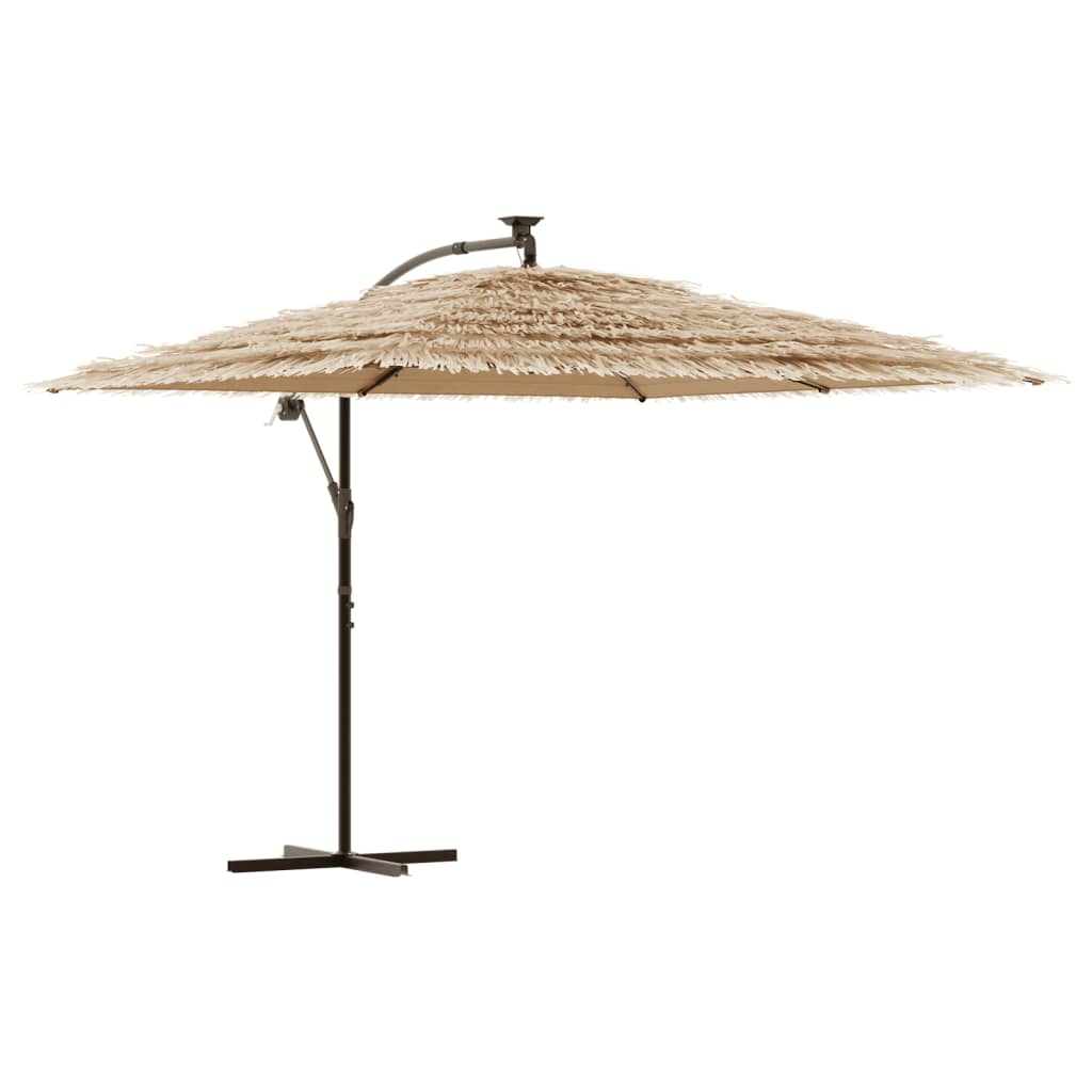 Garden Parasol with with LEDs and Steel Pole Brown 290x290x238 cm