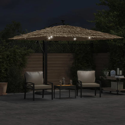 Garden Parasol with with LEDs and Steel Pole Brown 290x290x238 cm