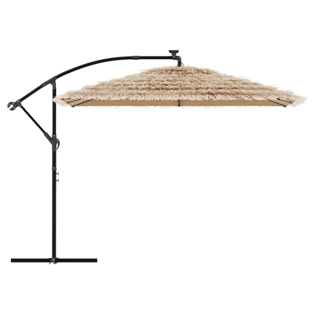 Garden Parasol with with LEDs and Steel Pole Brown 290x290x238 cm