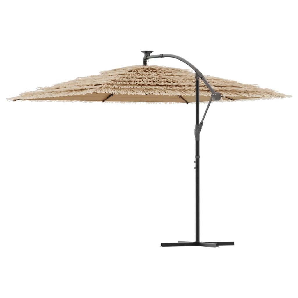 Garden Parasol with with LEDs and Steel Pole Brown 290x290x238 cm