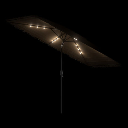 Garden Parasol with LEDs and Steel Pole Brown 300x200x250 cm