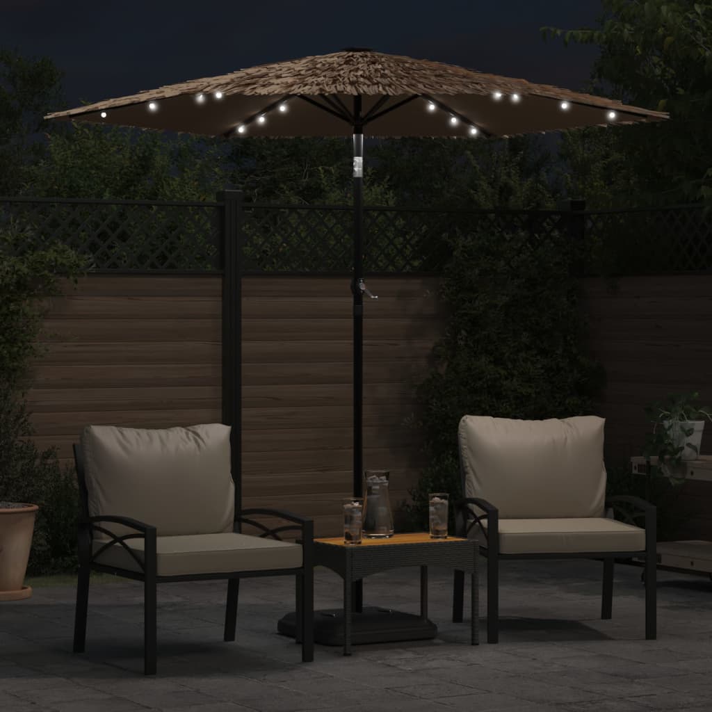 Garden Parasol with LEDs and Steel Pole Brown 223x223x213 cm