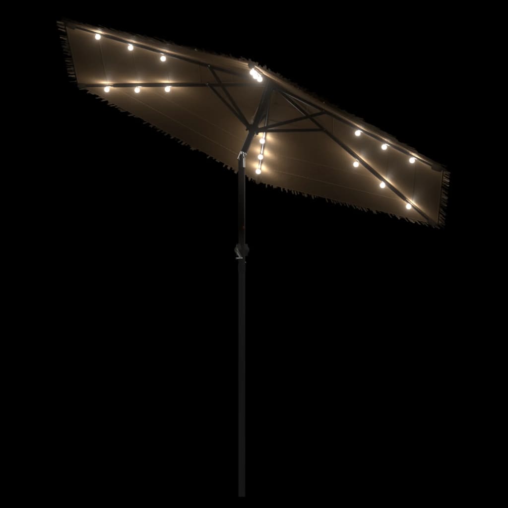 Garden Parasol with LEDs and Steel Pole Brown 223x223x213 cm