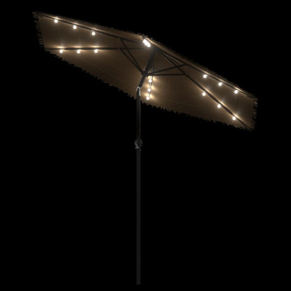 Garden Parasol with LEDs and Steel Pole Brown 223x223x213 cm