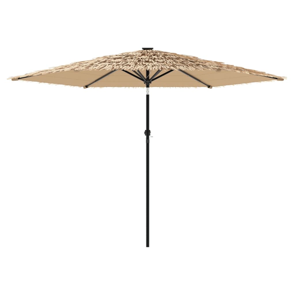 Garden Parasol with LEDs and Steel Pole Brown 288x288x225 cm