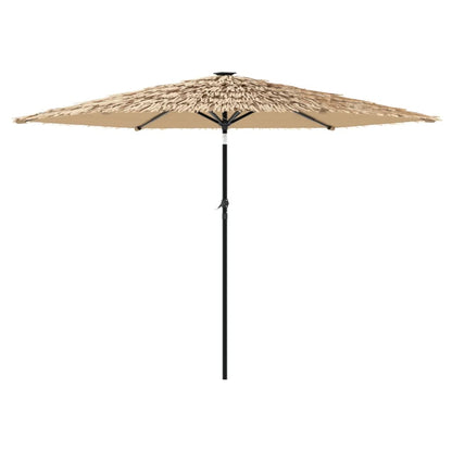 Garden Parasol with LEDs and Steel Pole Brown 288x288x225 cm