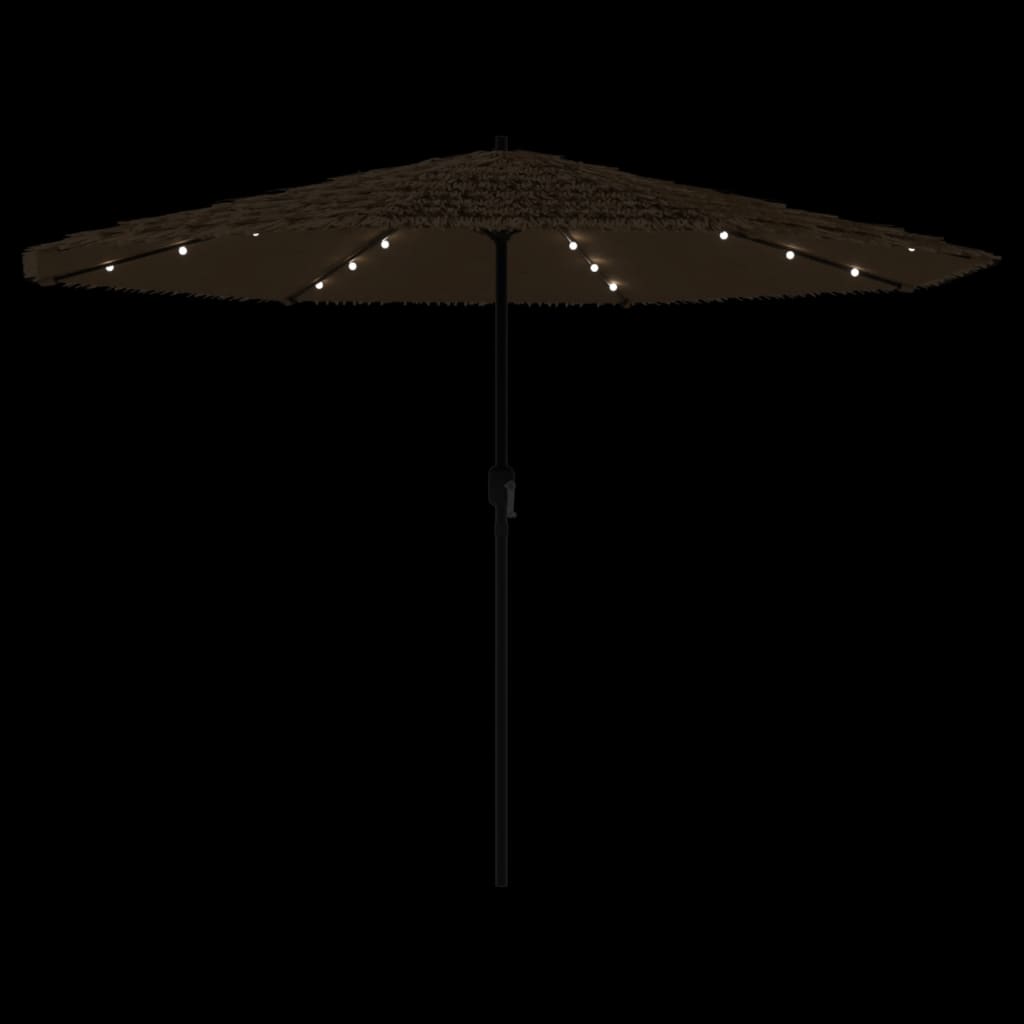 Garden Parasol with LEDs and Steel Pole Brown 324x324x247 cm