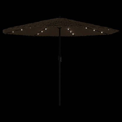 Garden Parasol with LEDs and Steel Pole Brown 324x324x247 cm