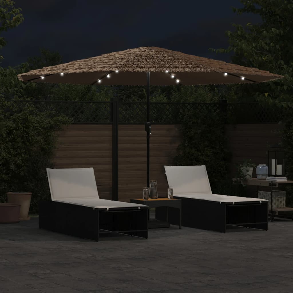 Garden Parasol with LEDs and Steel Pole Brown 388x388x248 cm