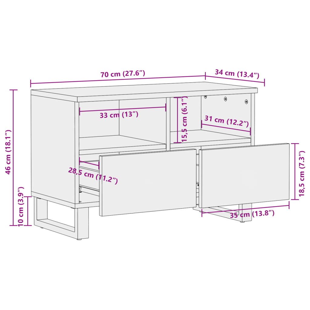 TV Cabinet 70x34x46 cm Solid Wood Acacia