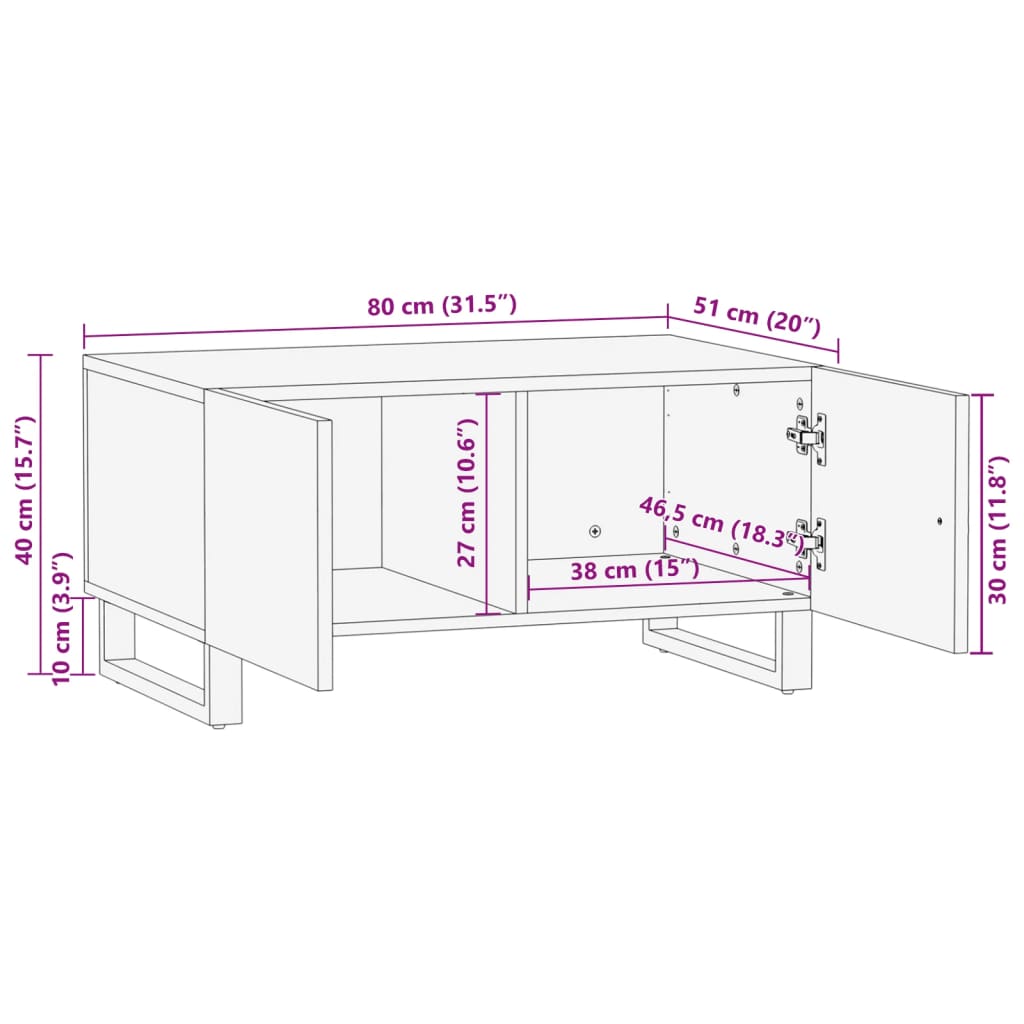 Coffee Table White 80x51x40 cm Solid Wood Mango