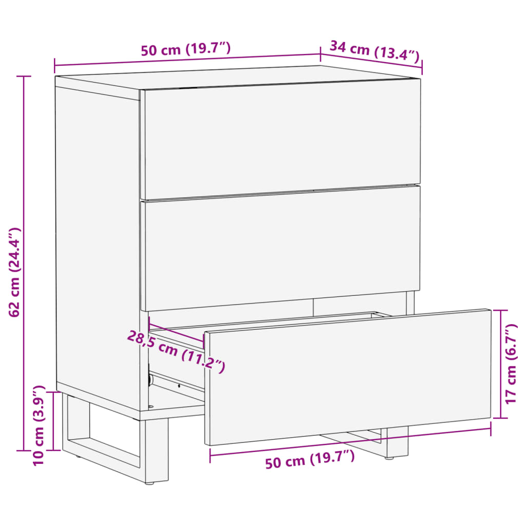 Bedside Cabinet 50x34x62 cm Solid Wood Rough Mango