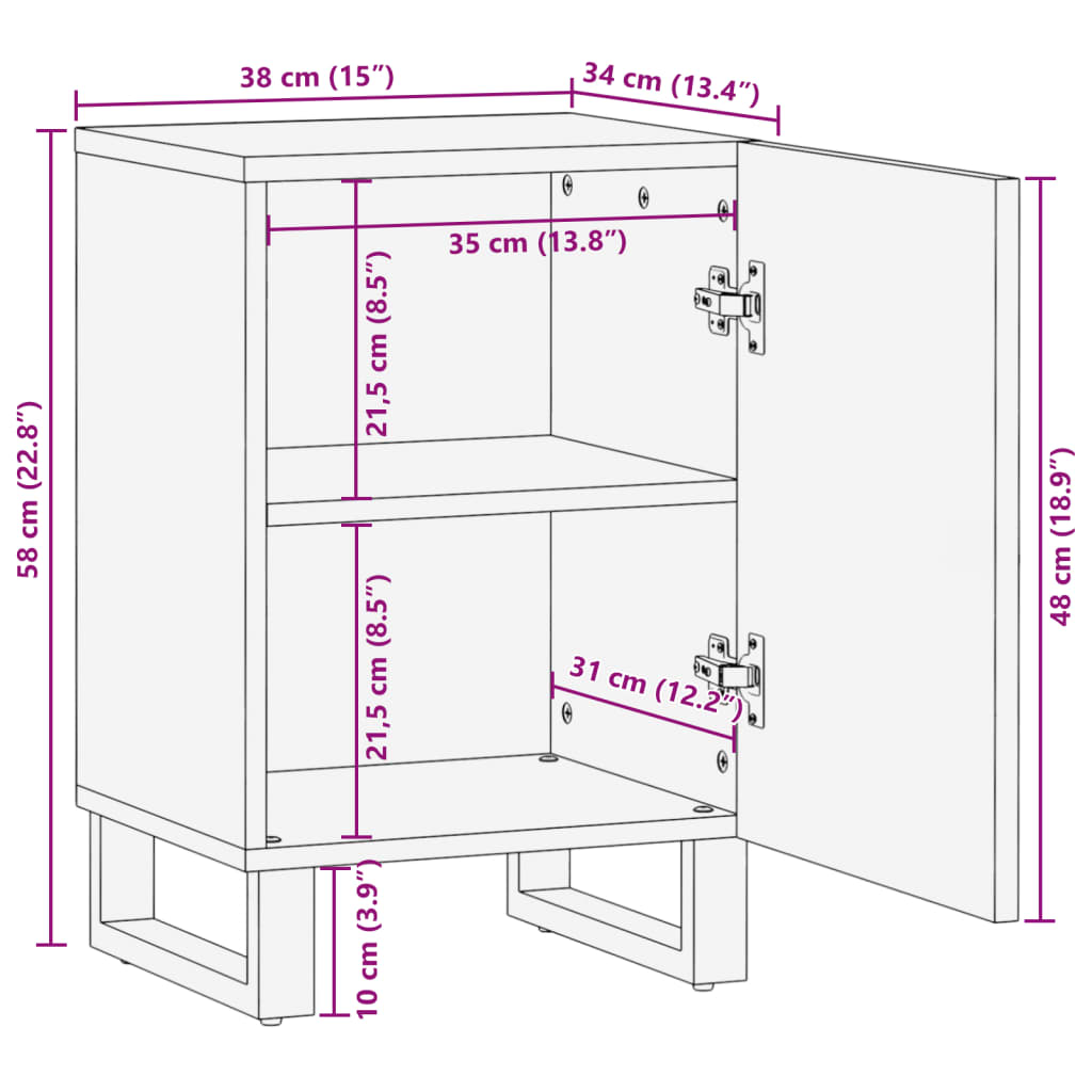 Bathroom Cabinet Brown 38x34x58 cm Solid Wood Mango