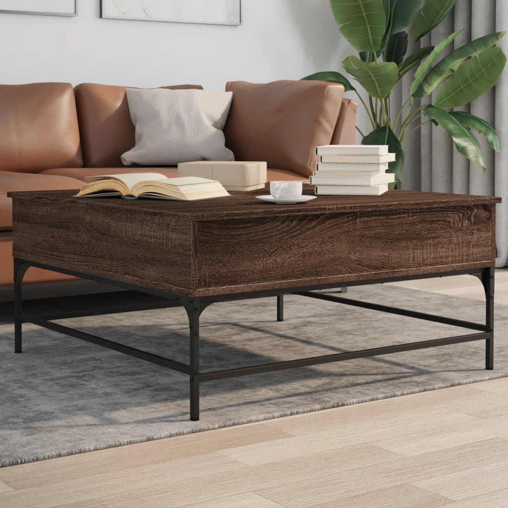 Coffee Table Brown Oak 95x95x45 cm Engineered Wood and Metal