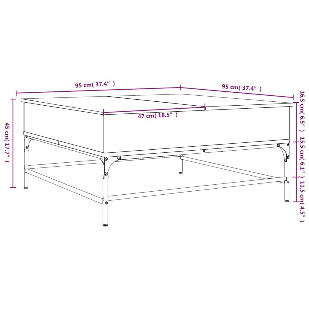 Coffee Table Brown Oak 95x95x45 cm Engineered Wood and Metal