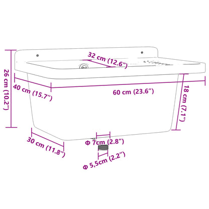 Utility Sink for Wall Mounting White 60x40x28 cm Resin