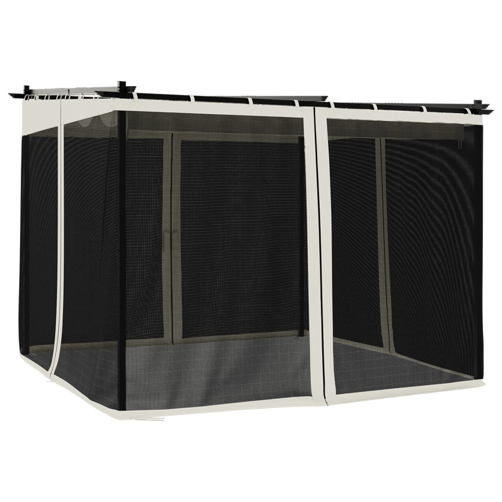 Gazebo with Mesh Walls Cream 3x3 m Steel