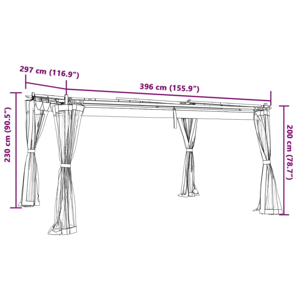 Gazebo with Mesh Walls Cream 4x3 m Steel