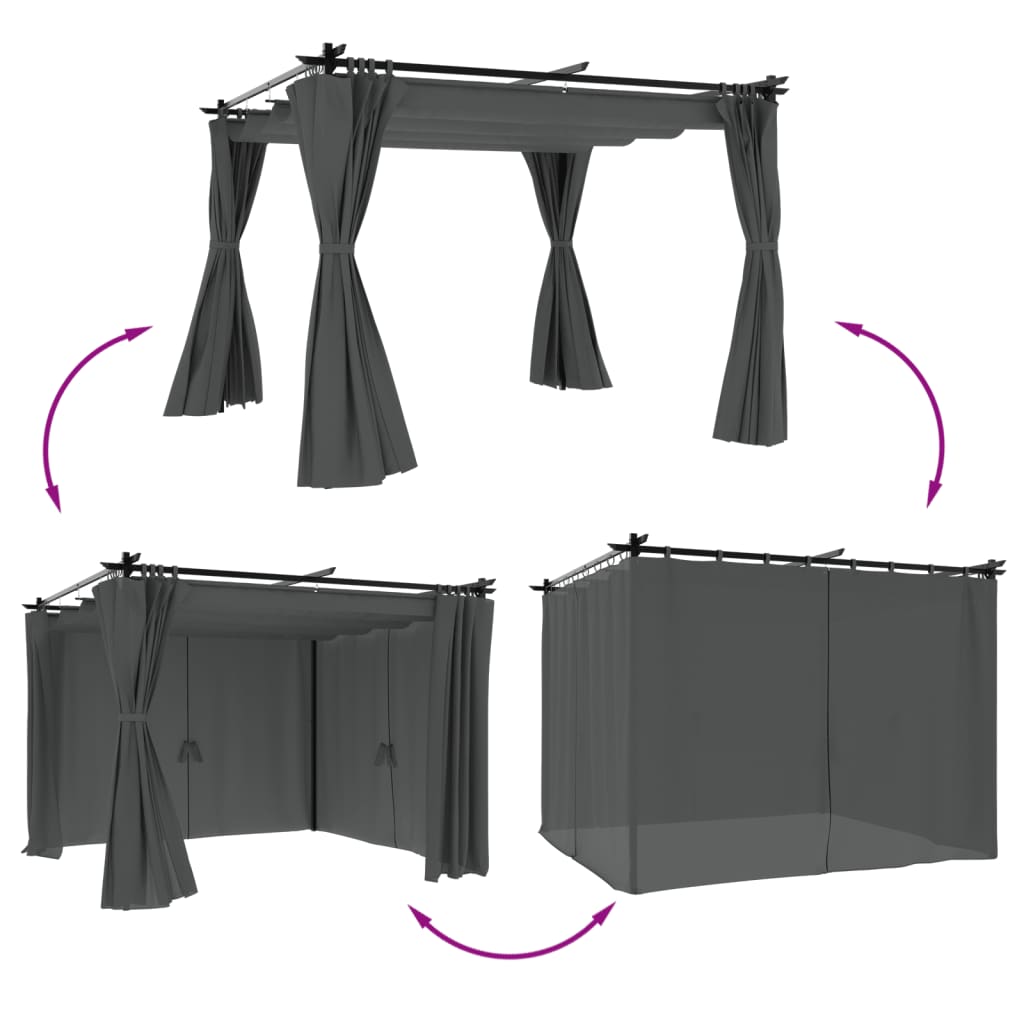 Gazebo with Curtains Anthracite 3x3 m Steel