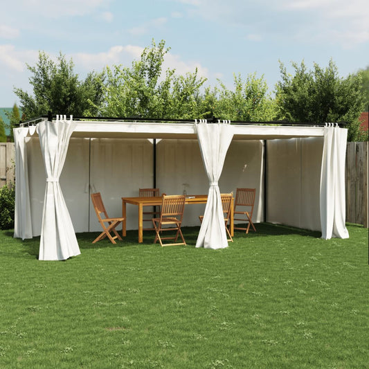 Gazebo with Curtains Cream 6x3 m Steel