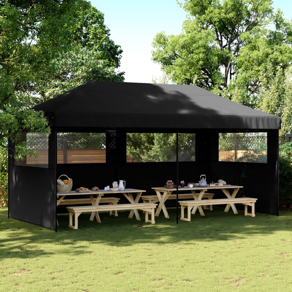 Foldable Party Tent Pop-Up with 3 Sidewalls Black