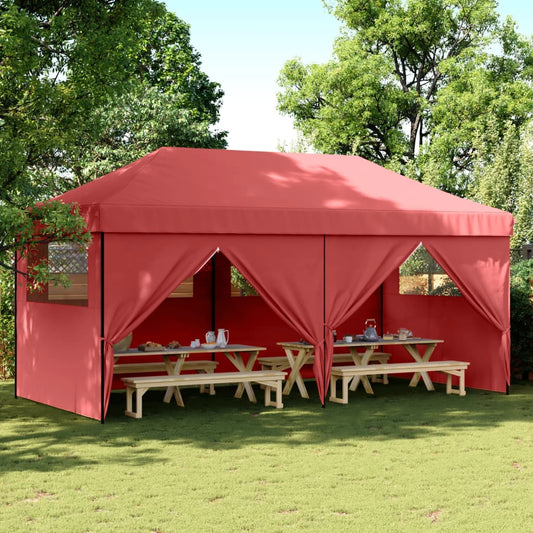 Foldable Party Tent Pop-Up with 4 Sidewalls Burgundy