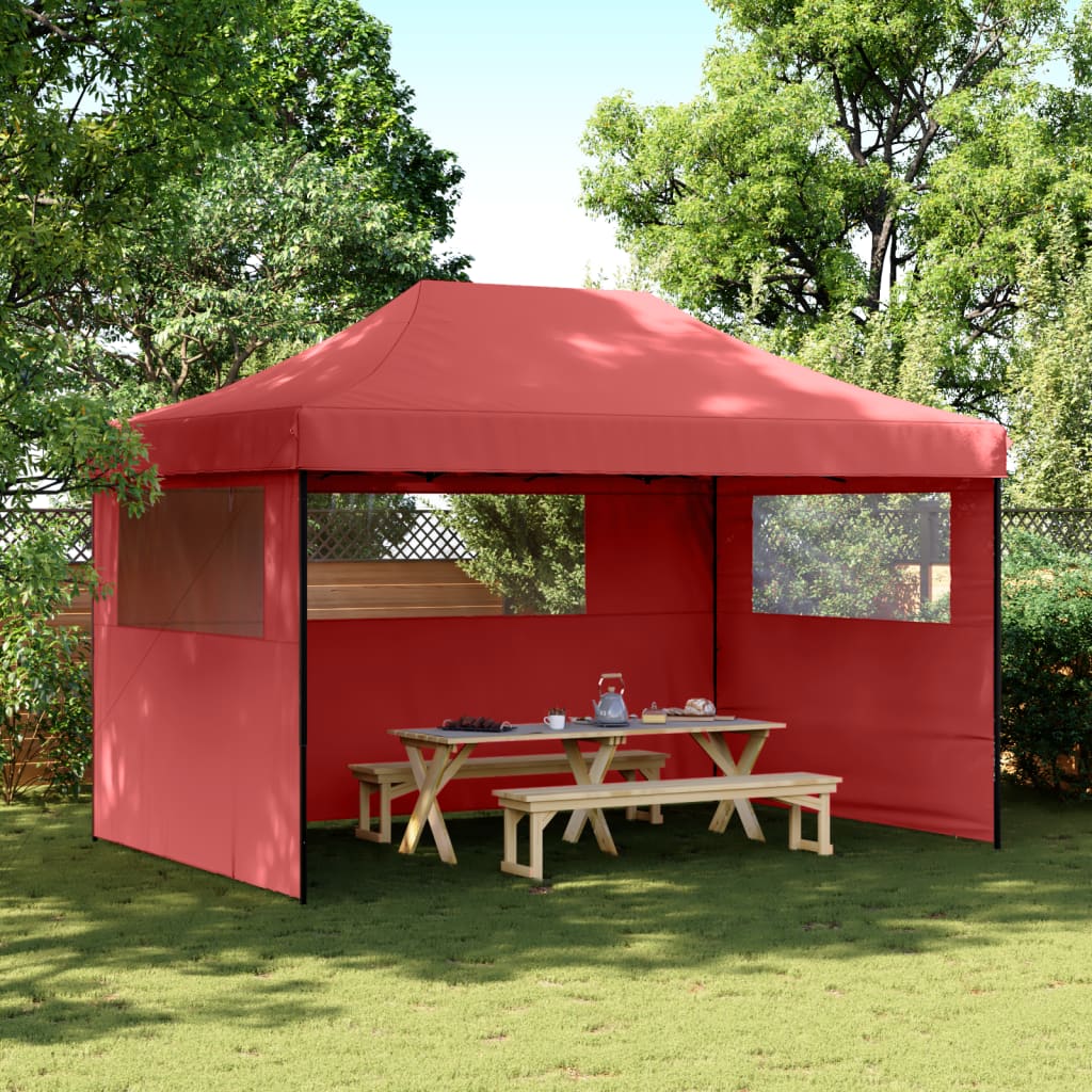 Foldable Party Tent Pop-Up with 3 Sidewalls Burgundy