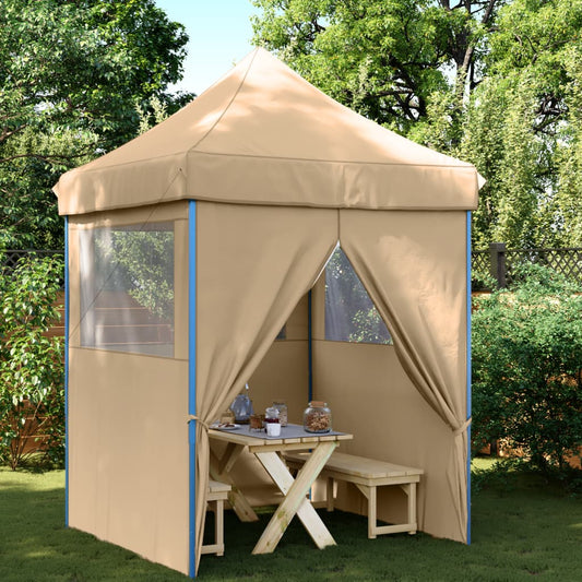 Foldable Party Tent Pop-Up with 4 Sidewalls Beige