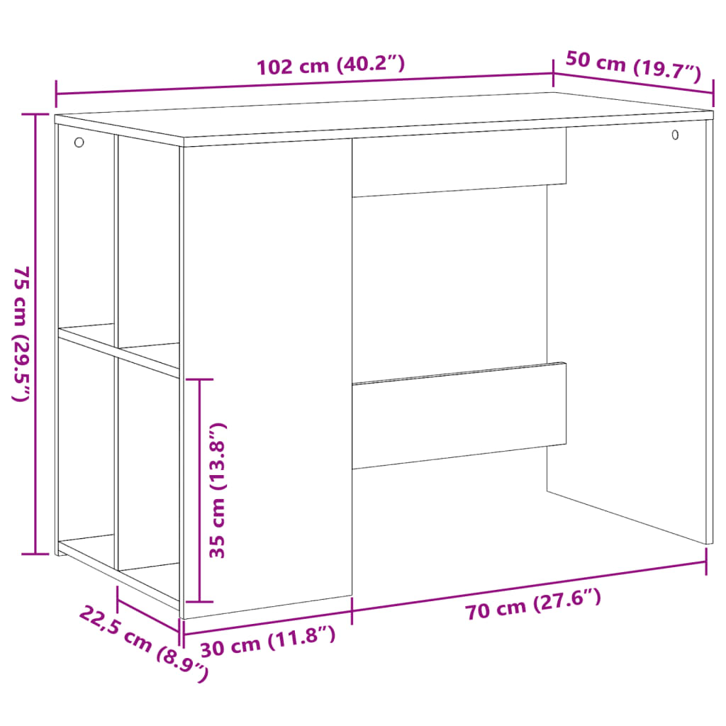 Desk Black 102x50x75 cm Engineered Wood