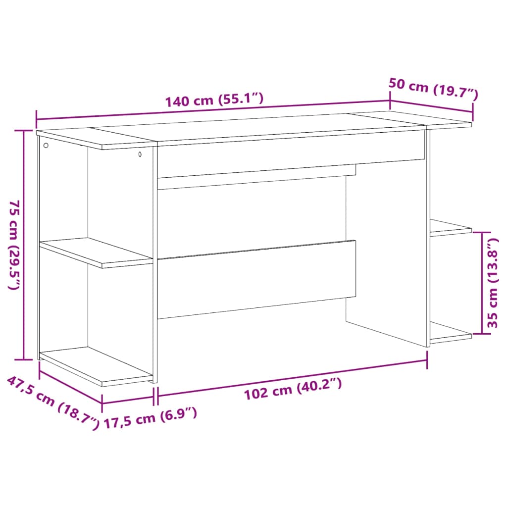 Desk Concrete Grey 140x50x75 cm Engineered Wood