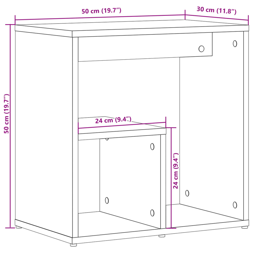 Side Table Black 50x30x50 cm Engineered Wood